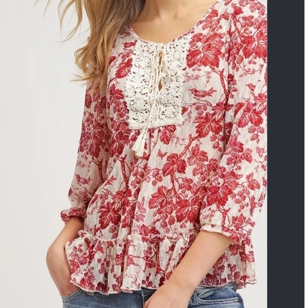 Ralph Lauren Denum & Supply Mesh Lace Floral Peasant Babydoll Y2K Blouse Top!